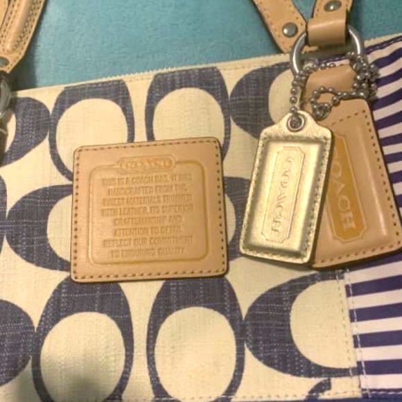 Coach Handbags - Original Coach handbag in navy and cream. Selling for $120.
